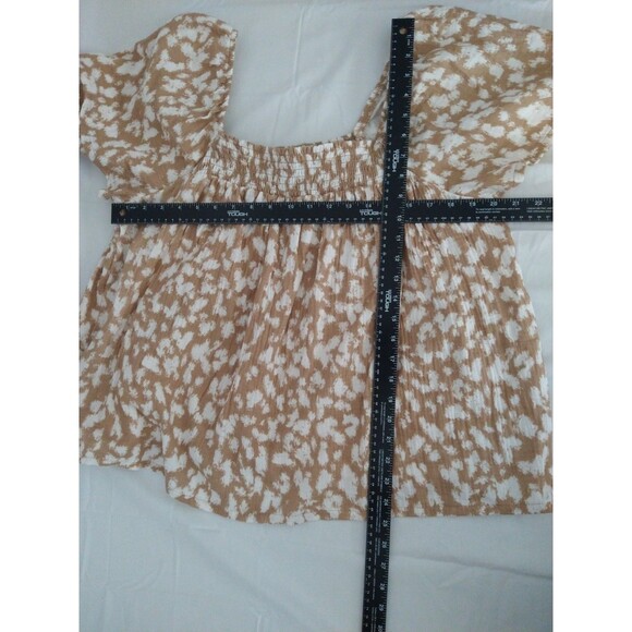 Joyspun Gauze Top XL 16-18 100% Cotton brown tan Cheetah smocking flowy light - Picture 3 of 8